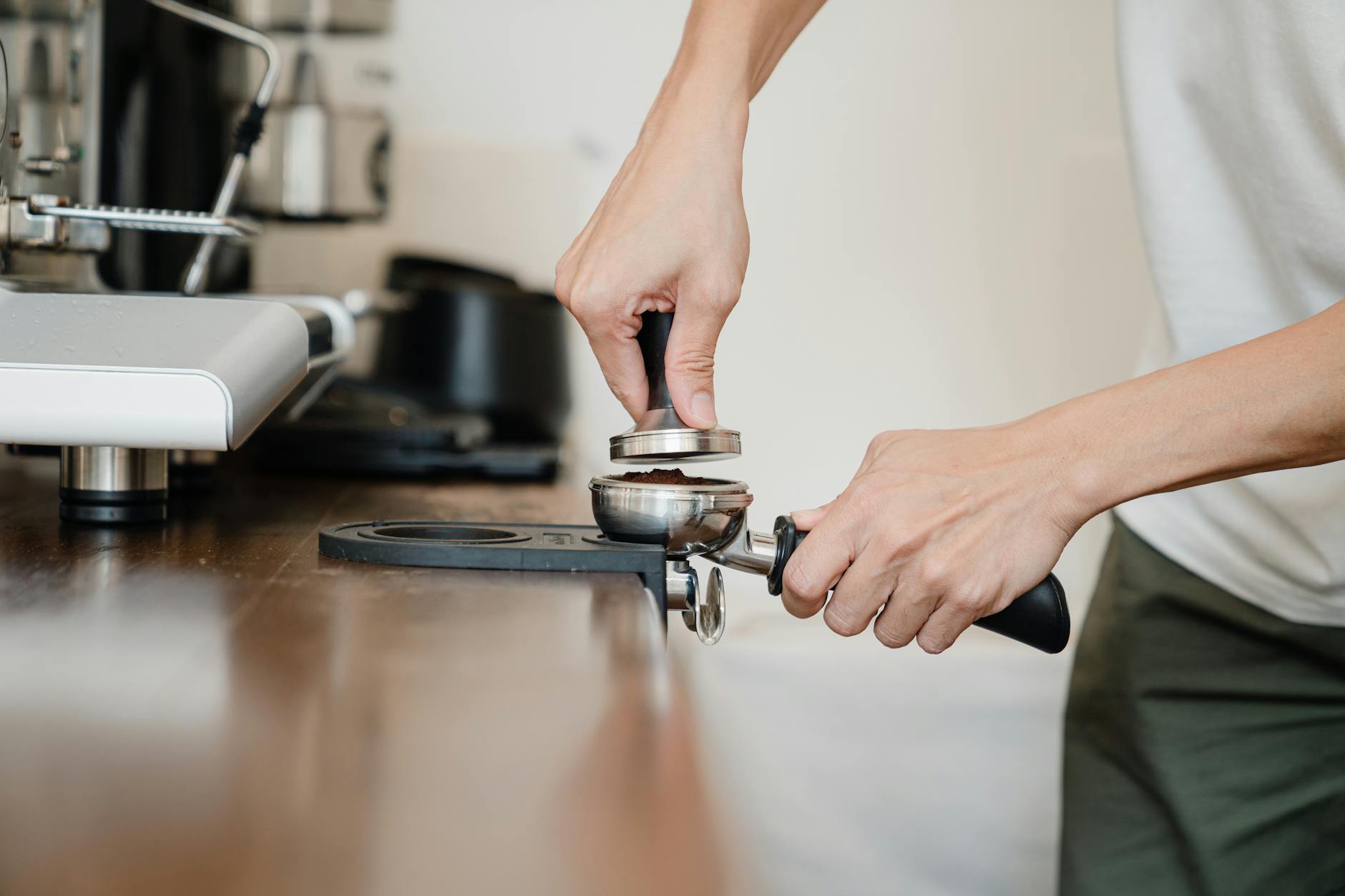 process of coffee preparation by professional barista